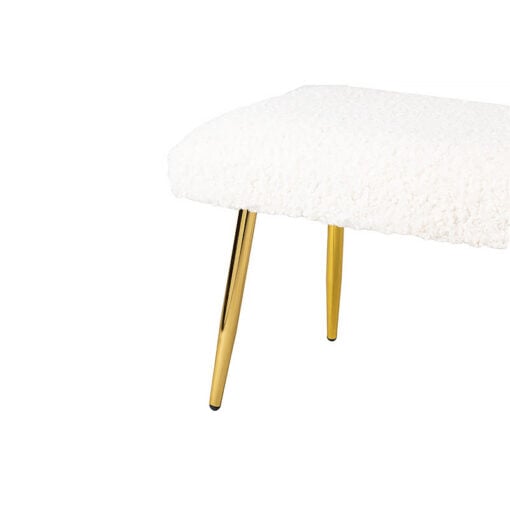 White Boucle Upholstered Vanity Bench With Gold Metal Legs