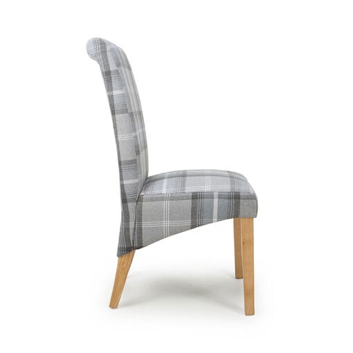 Windsor High Scroll Back Grey Tartan Check Dining Chair