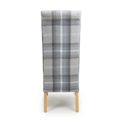 Windsor High Scroll Back Grey Tartan Check Dining Chair