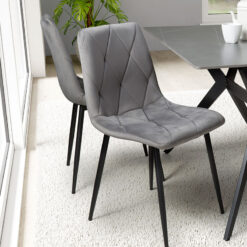 Alba Modern Faux Suede Dining Chairs (Set Of 2) – Matte Black Metal Legs, Padded Seat