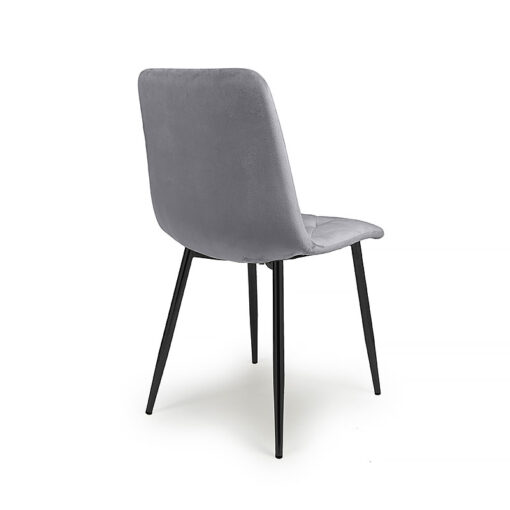 Alba Grey Brushed Velvet Quilted Dining Chair With Black Legs