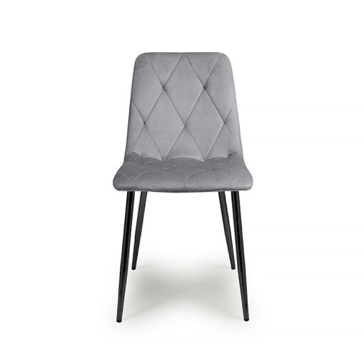Alba Grey Brushed Velvet Quilted Dining Chair With Black Legs