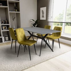 Alba Mustard Yellow Brushed Velvet Dining Chair With Black Legs