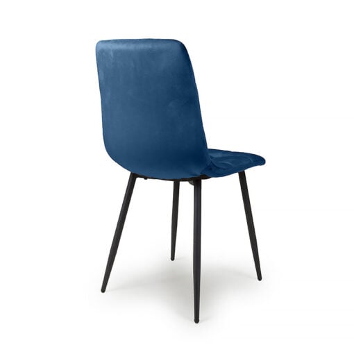 Set Of 4 Amalfi Blue Brushed Velvet Dining Chairs With Black Metal Legs