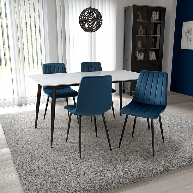Set Of 4 Astoria Blue Brushed Velvet Dining Chairs With Black Legs ...