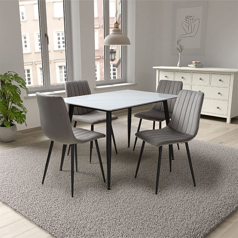 Set Of 4 Astoria Grey Brushed Velvet Dining Chairs With Black Legs ...