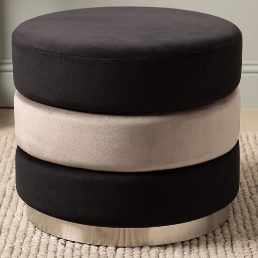 Black And Grey Stool Ottoman With Silver Chrome Base