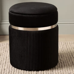 Black Patterned Velvet And Chrome Storage Stool Footstool