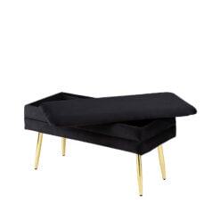 Black Velvet Storage Bench Ottoman With Gold Legs