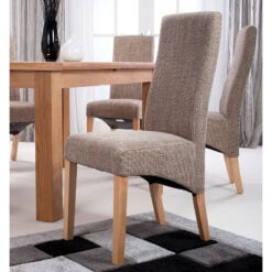 Set Of 2 Calgary High Back Tweed Oatmeal Dining Chairs With Natural Wood Legs