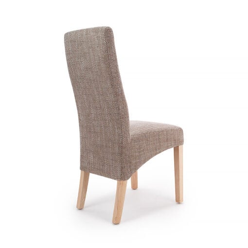 Calgary High Back Tweed Oatmeal Dining Chair With Natural Wood Legs