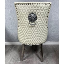 Set Of 2 Camilla Cream White PU Faux Leather Dining Chairs With Lion Ring Knocker