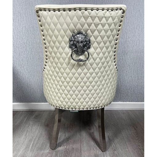 Camilla Cream White PU Faux Leather Dining Chair With Lion Ring Knocker