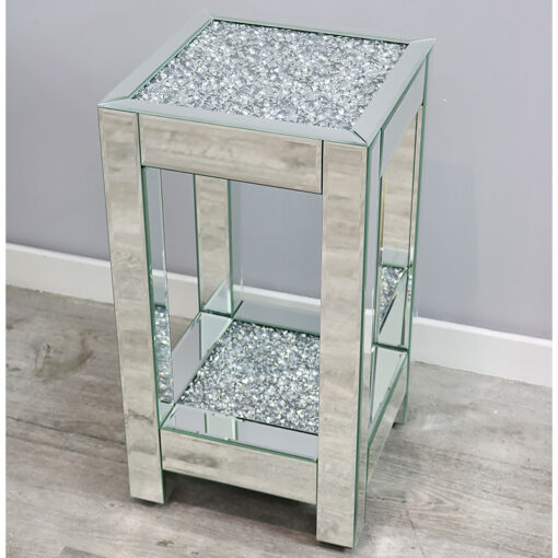 Diamond Crush Mirrored Glass Side Table End Table 66cm