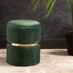 Green Patterned Velvet And Gold Metal Storage Stool Footstool