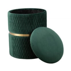 Green Patterned Velvet And Gold Metal Storage Stool Footstool