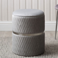 Grey Patterned Velvet And Chrome Storage Stool Footstool