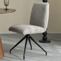 Set Of 2 Houston Oatmeal Tweed Effect Dining Chairs With Black Legs