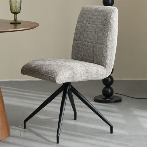 Set Of 2 Houston Oatmeal Tweed Effect Dining Chairs With Black Legs