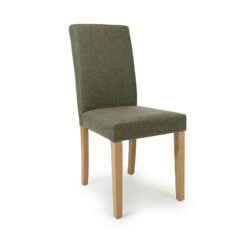 Set Of 2 Leon Sage Green Linen Effect Dining Chairs With Oak Legs