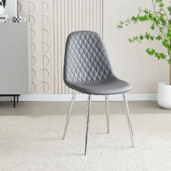 Set Of 4 Malibu Grey PU Faux Leather Dining Chairs With Chrome Legs