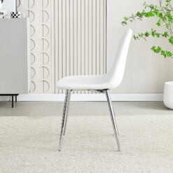 Malibu White PU Faux Leather Dining Chair With Chrome Legs