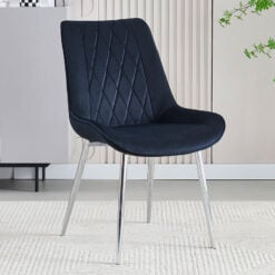 Marbella Black Velvet Dining Chair With Silver Chrome Legs