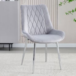 Marbella Grey Velvet Dining Chair With Silver Chrome Legs