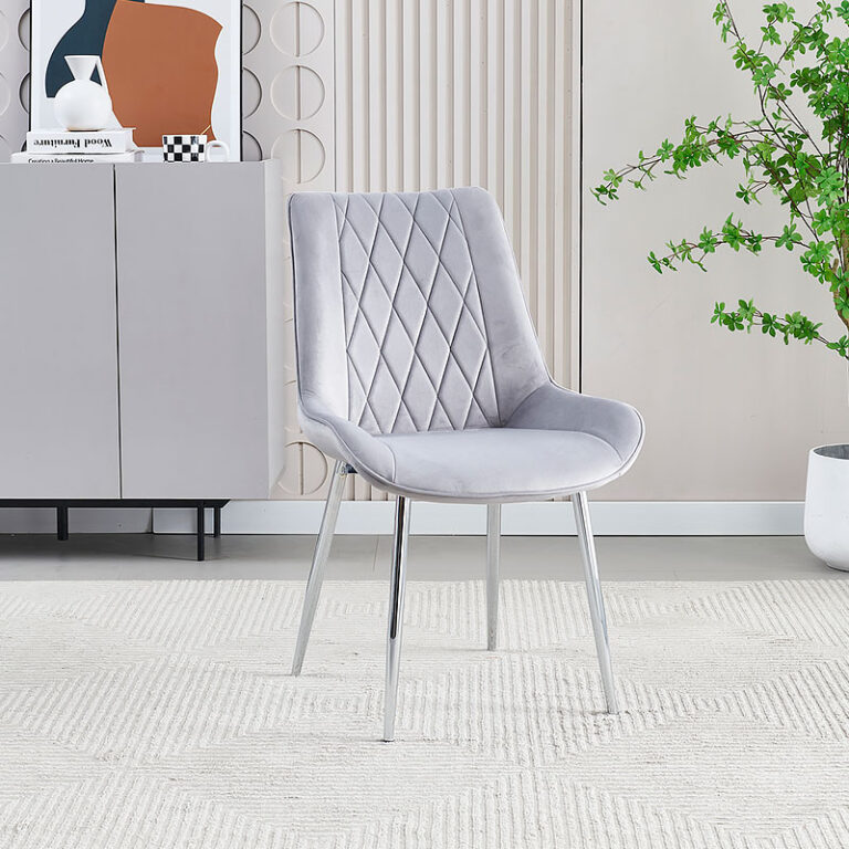 Set Of 2 Marbella Grey Velvet Dining Chairs With Silver Chrome Legs