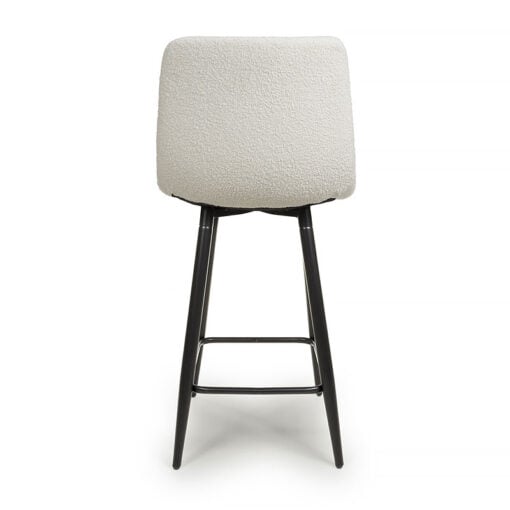 Set Of 2 Teddy Cream White Linen Effect Boucle Bar Stools With Black Legs