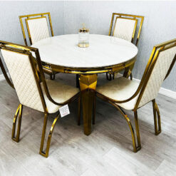 Miami Cream White Velvet Dining Chair With Gold Legs