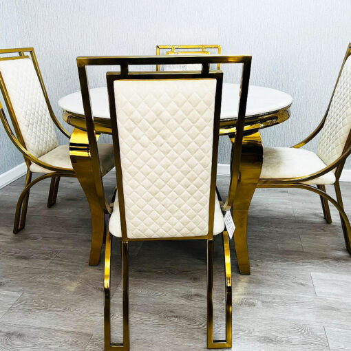 Miami Cream White Velvet Dining Chair With Gold Legs