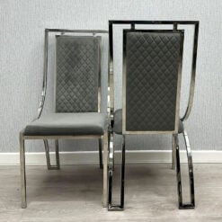Set Of 2 Miami Grey Velvet Dining Chairs With Silver Chrome Legs