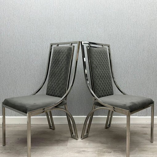 Miami Grey Velvet Dining Chair With Silver Chrome Legs