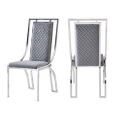 Miami Grey Velvet Dining Chair With Silver Chrome Legs