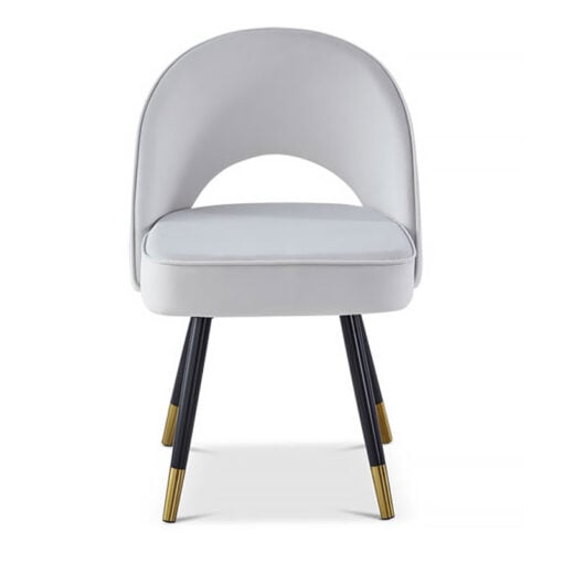 Set Of 2 Monaco Light Grey Velvet Dining Chairs With Black And Gold Legs