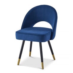 Set Of 2 Monaco Matte Blue Velvet Dining Chairs With Black And Gold Legs