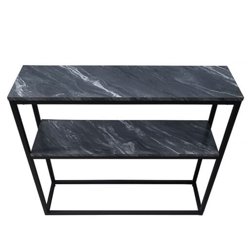 Preston Black Metal And Marble Effect 2 Tier Industrial Console Table