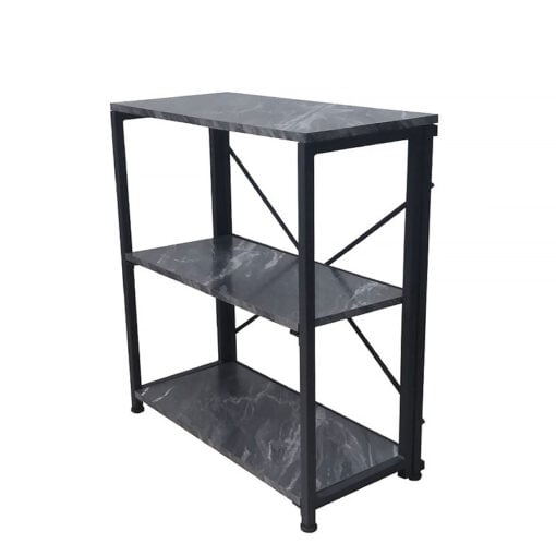 Preston Black Metal And Marble Effect 3 Tier Industrial Shelving Unit