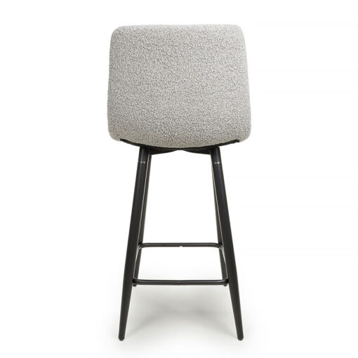 Set Of 2 Teddy Light Grey Linen Effect Boucle Bar Stools With Black Legs