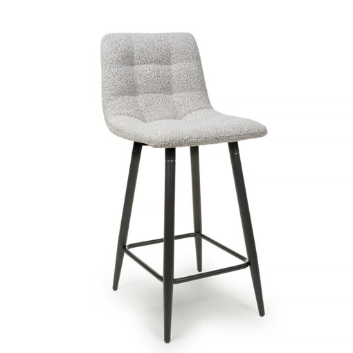 Set Of 2 Teddy Light Grey Linen Effect Boucle Bar Stools With Black Legs