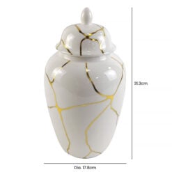 White And Gold Ceramic Ginger Jar With Lid 31cm