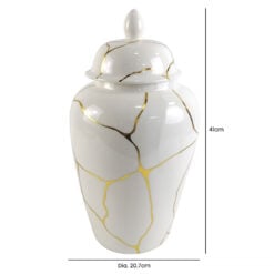 White And Gold Ceramic Ginger Jar With Lid 41cm