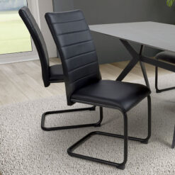 Set Of 4 Wyatt Black Faux Leather Cantilever Dining Chairs With Black Legs