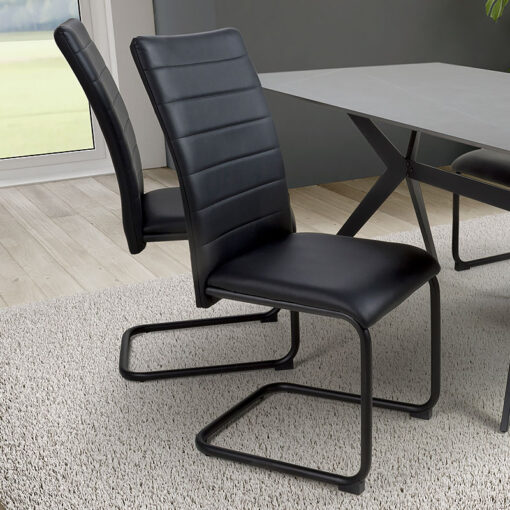 Wyatt Black Faux Leather Cantilever Dining Chair With Black Legs