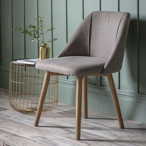 Set Of 2 Ariel Slate Grey Natural Linen Tub Dining Chairs With Ash Wood Legs