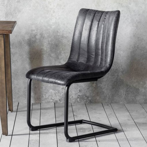 Set Of 2 Arlington Dark Grey Faux Leather Industrial Cantilever Dining Chairs