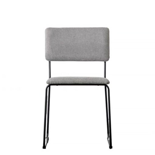 Set Of 2 Atlanta Light Grey Fabric Dining Chairs With Black Metal Legs