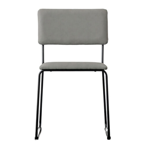 Set Of 2 Atlanta Silver Grey PU Faux Leather Dining Chairs With Black Metal Legs
