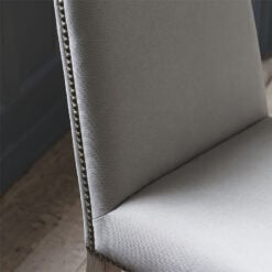 Bronte Grey Natural Linen Studded Dining Chair With Ash Wood Legs